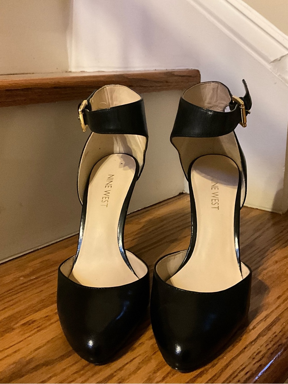 Nine West Black Pointed-Toe Ankle-Strap Heels